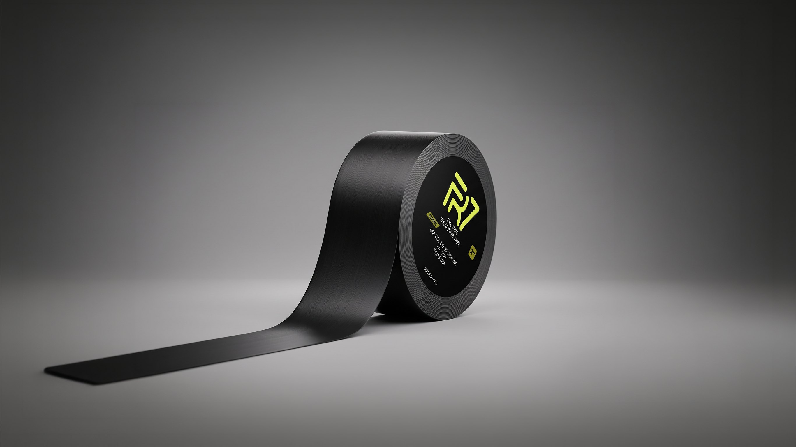 FR7 black PVC tape roll with a strip unrolled across the floor