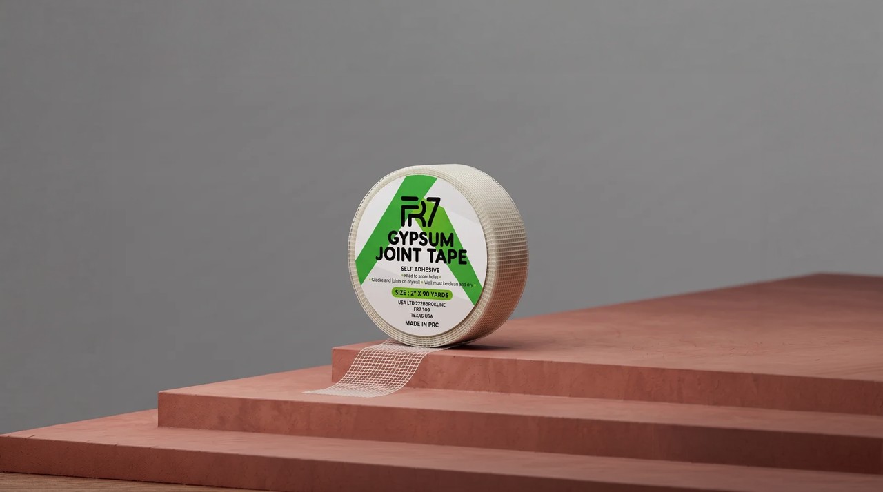 FR7 gypsum joint tape roll in fibreglass mesh on terracotta steps